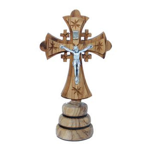 Small Hand Made Olive Wood Jerusalem Cross Crucifix With Base Made In The Holy Land Bethlehem