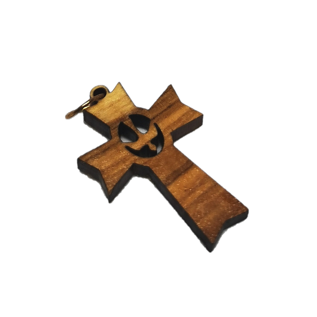 Handmade in Bethlehem olive wood with dove cut out the middle cross pendant 