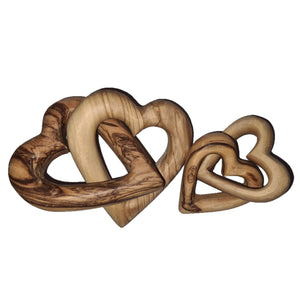 Love Hearts Entwined Linked Handmade Olive Wood Hearts of Love
