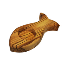Load image into Gallery viewer, Handmade olive wood fish shaped tea light candle holder, hand made in Bethlehem 
