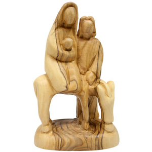 Mary, Joseph And Jesus On A Donkey - Flight To Egypt Hand Carved In Olive Wood In The Holy Land Bethlehem - Medium