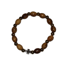 Load image into Gallery viewer, Handmade Olive Wood Bead Bracelet With Silver Cross
