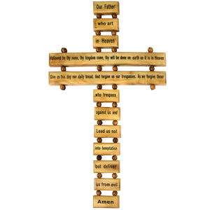 Lords Prayer Handmade Olive Wood Hanging Cross Crucifix With Our Father Engraving, Made In Bethlehem, Medium OWC 006