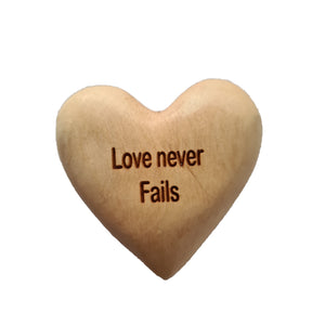 Love Never Fails Wooden Heart