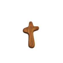 Load image into Gallery viewer, Hand carved olive wood holding cross, medium, made in Bethlehem. Unique grain, fits in palm of hand
