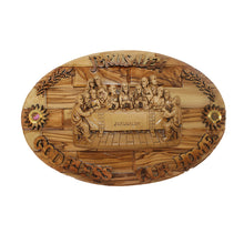 Load image into Gallery viewer, The Last Supper Plaque On Large Oval Handmade Hanging Wall Plaque Made Out Of Olive Wood In Bethlehem The Holy Land OWY 009

