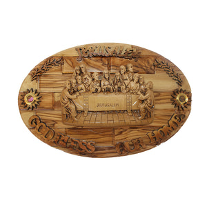 The Last Supper Plaque On Large Oval Handmade Hanging Wall Plaque Made Out Of Olive Wood In Bethlehem The Holy Land OWY 009