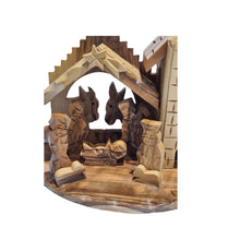 Load image into Gallery viewer, Handmade Olive Wood Bell Tower Nativity Scene From Bethlehem
